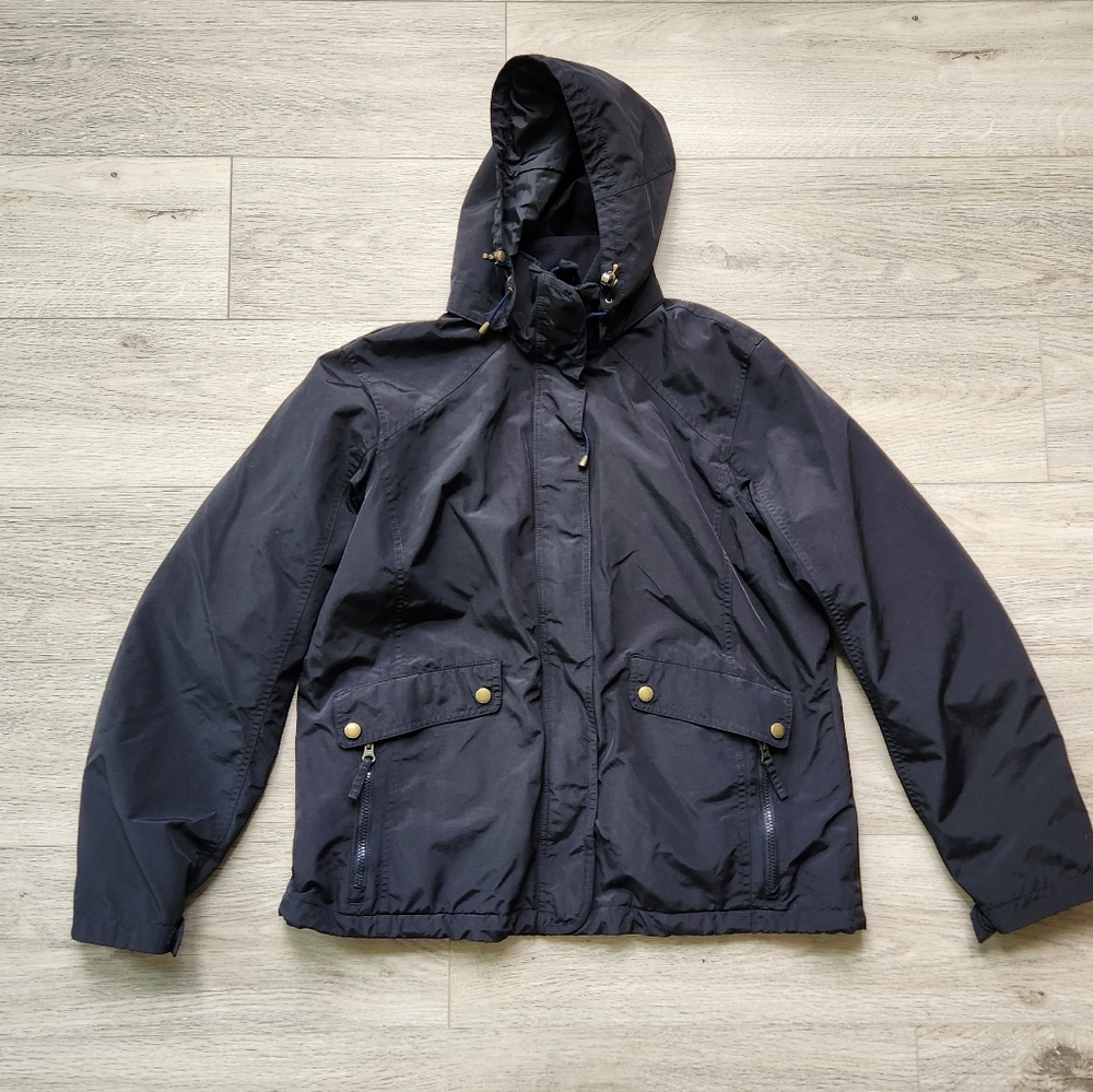 Lands' End Black Hooded Jacket Womens Large 14-16 Thermacheck Windcheck